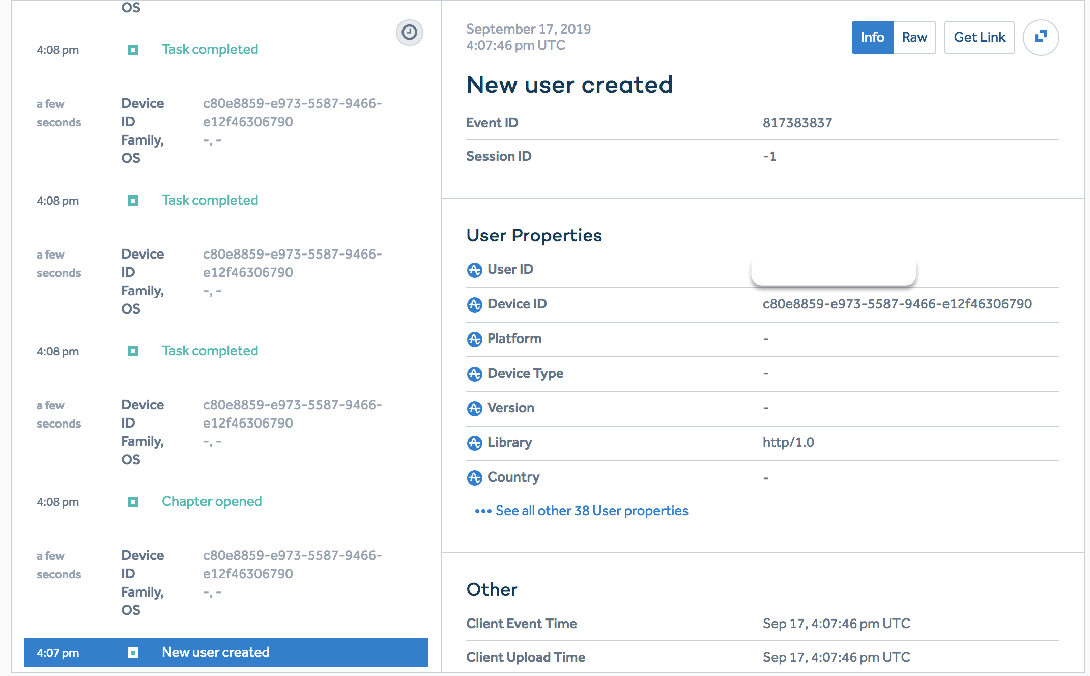 Amplitude user look up tool. Great way to analyze user sessions