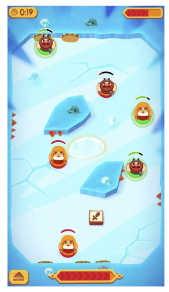 In 2014 I was working on a mobile game in which players fought each other on an ice field. Each player had a team of three warriors, whom they threw to challenge the rivals’ teams. It was supposed to be a game with a synchronous multiplayer mode.