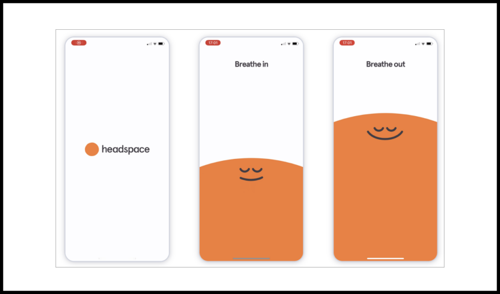 Headspace advises the user to breathe in and out.