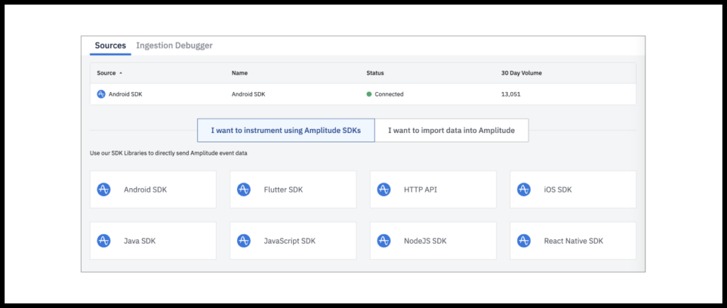 Below is an example for product analytics solution Amplitude. The first account at a company is usually created by a non-technical person, but the SDK implementation and event sending are handled by a developer. This makes it important to have good documentation with detailed configuration instructions.