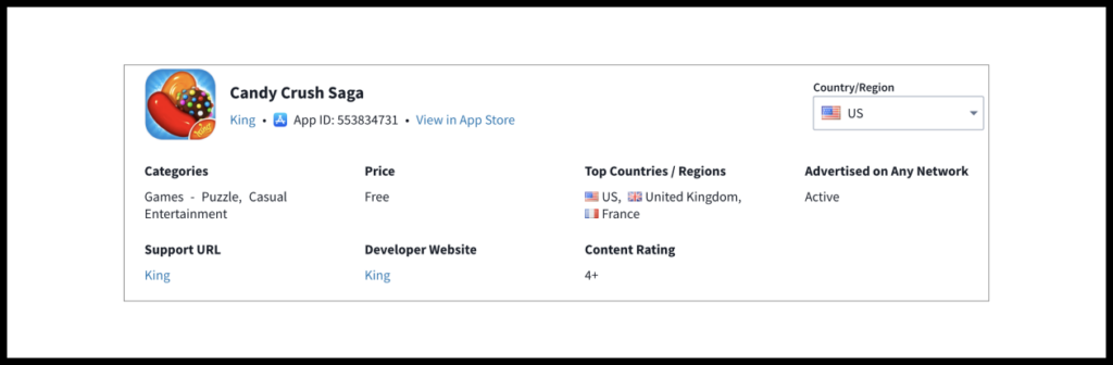 Other sites offer extremely limited information to non-paying users. For instance, SensorTower will show only whether the app has ads in rotation, without indicating which ad network. The paid version of Sensor Tower, in the Ad Intelligence section, will include historical data about app ad campaigns.